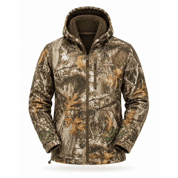 Realtree EDGE Camo Hunting High Pile Hoodie Jacket for Men and Women, 2X