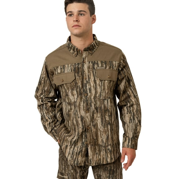 Realtree Men's Legact Camo Milk River Long Sleeve Button Down Camp Shirt- Midweight, Cotton, Breathable Outdoor Shirt for Hunting and Camping