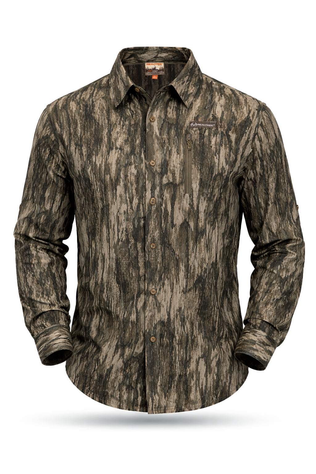 Realtree Men's Legacy Camo Long Sleeve Button Down Camp Shirt - Lightweight, Breathable Outdoor Shirt for Hunting, Fishing and Camping