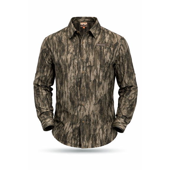 Realtree Men's Legacy Camo Long Sleeve Button Down Camp Shirt - Lightweight, Breathable Outdoor Shirt for Hunting, Fishing and Camping