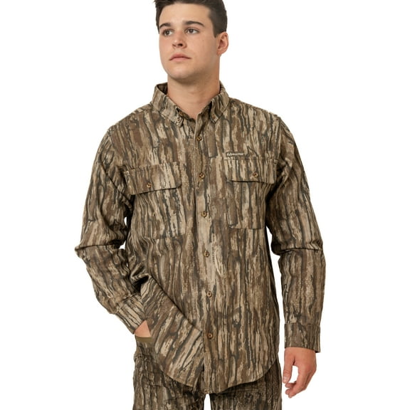 Realtree Men's Legacy Camo Long Sleeve Button Down Camp Shirt - Lightweight, Breathable Outdoor Shirt for Hunting, Fishing and Camping