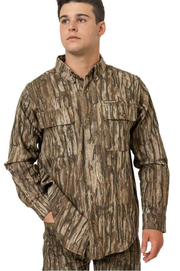 Men's Legacy Camo Long Sleeve Button Down Camp Shirt - Lightweight, Breathable Outdoor Shirt for Hunting, Fishing and Camping