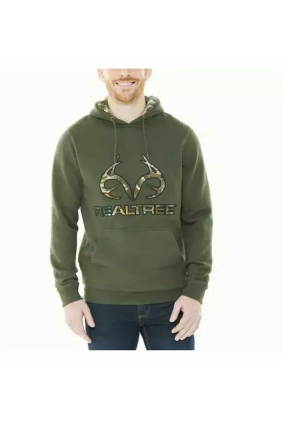 Men's Logo Cotton Blend Fleece Pullover Hoodie Sweater (Green, Medium)