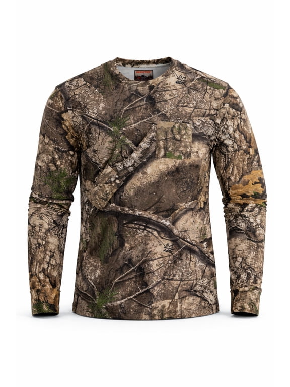 Men’s Long Sleeve Hunting Cotton Shirt, APX Camo Pattern, Relaxed Fit, Size S-5X