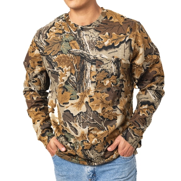 Realtree Men’s Long Sleeve  Hunting Cotton Shirt, Advantage Classic Camo , Relaxed Fit, Size S-5X