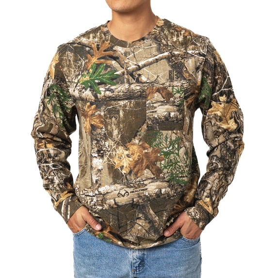 Realtree Men’s Long Sleeve Hunting Cotton Shirt, Advantage Classic Camo, Relaxed Fit, Size S- 5X