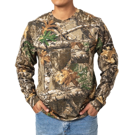 Realtree Men’s Long Sleeve  Hunting Cotton Shirt, Advantage Classic Camo, Relaxed Fit, Size S- 5X