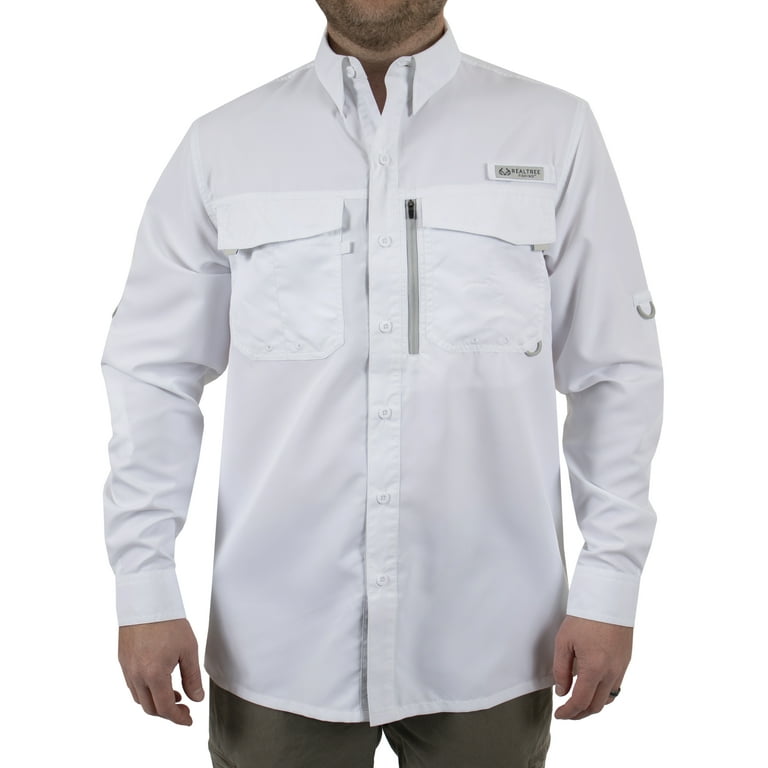 Realtree, Men's Long Sleeve Fishing Guide Shirt, Bright White, Size Extra  Large 