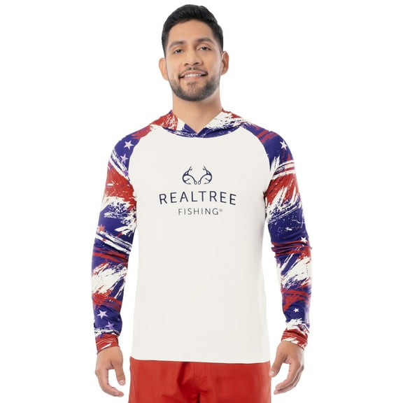 Realtree Men's Long Sleeve Performance Americana Fishing Hoodie, White, 3XL