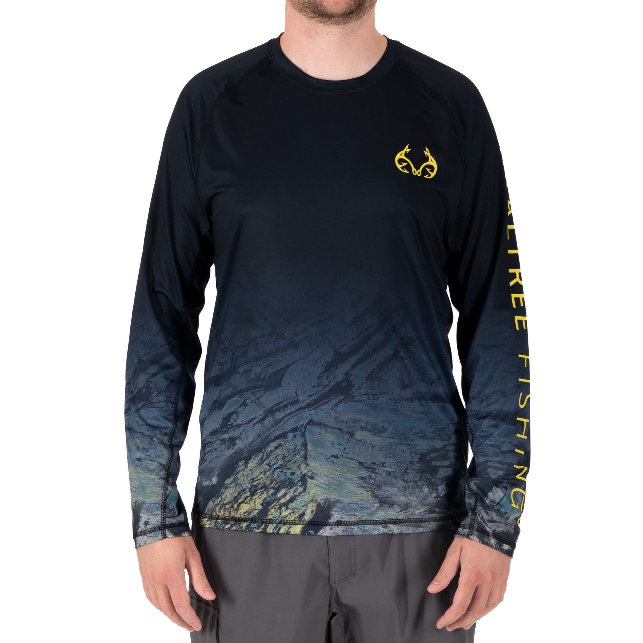 Realtree Men's Long Sleeve Performance Fishing Tee, Deep Ocean, XL