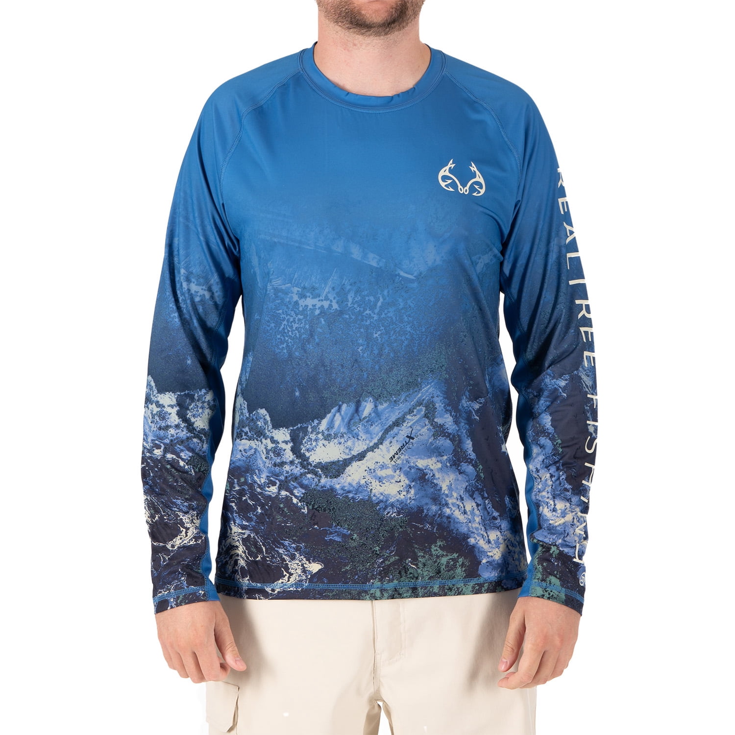 Realtree Men's Long Sleeve Performance Fishing Tee, Sapphire Blue, 2XL
