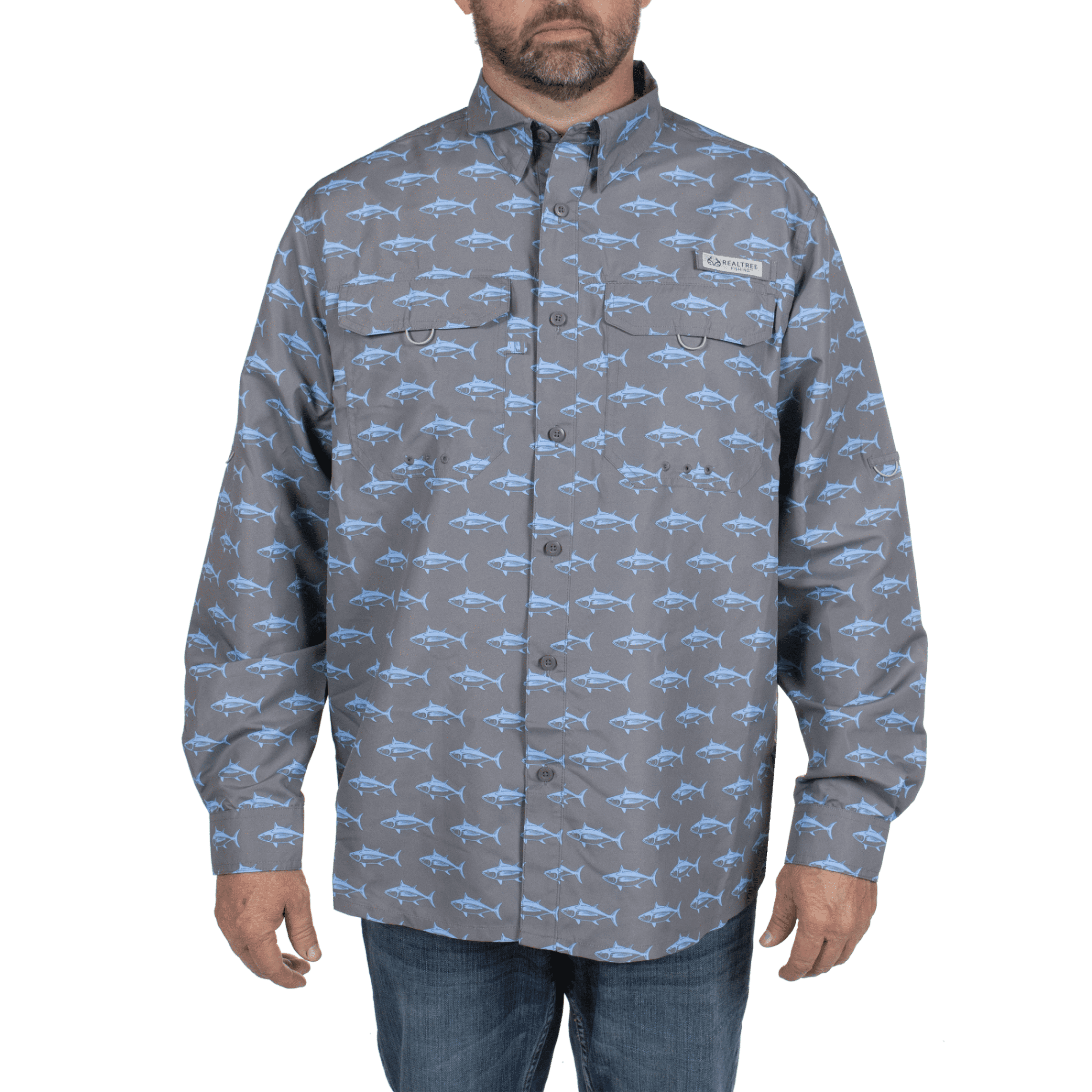 Realtree Men's Long Sleeve Premier Fishing Guide Shirt, Gargoyle Gray Tuna, Size Medium, Size: Regular
