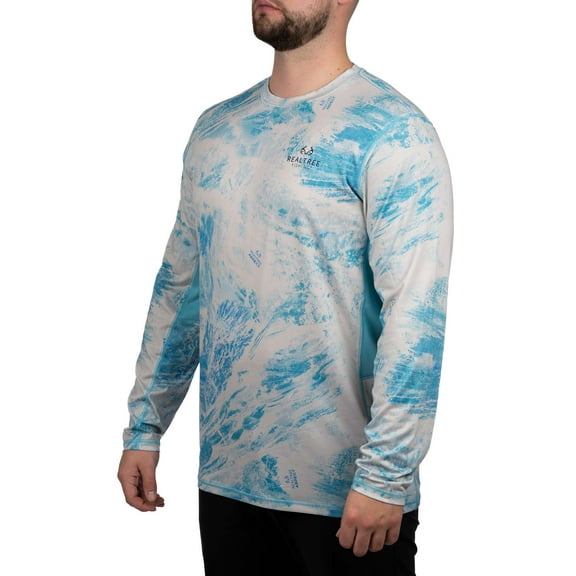 Realtree Men's Long Sleeve Reversible Crew Neck Fishing Tee Aspect Crystal Blue, L