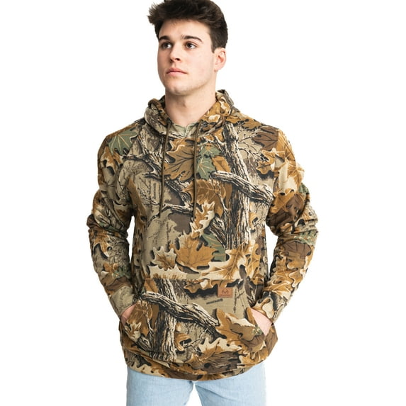 Realtree Men’s Poly Cotton Hoodie Sweatshirt, Advantage Classic Camo, Soft Midweight Pullover with Adjustable Hood, Front Pouch Pocket |Size XL