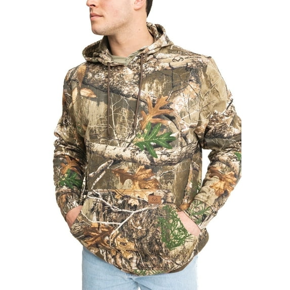 Realtree Men’s Poly Cotton Hoodie Sweatshirt, EDGE Camo, Soft Midweight Pullover with Adjustable Hood, Front Pouch Pocket | Size L