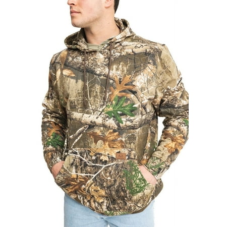 Realtree Men’s Poly Cotton Hoodie Sweatshirt, EDGE Camo, Soft Midweight Pullover with Adjustable Hood, Front Pouch Pocket | Size XL
