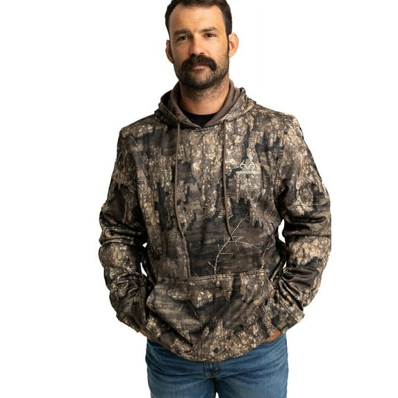Realtree Men's TIMBER Camo Poly Hoodie – Lightweight, Breathable, and Durable Outdoor Hoodie for Hunting & Everyday Wear | Size M