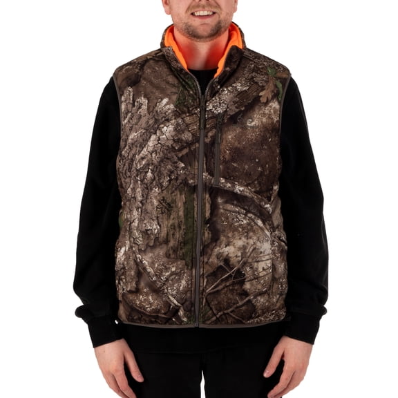 Realtree Men's Reversible Camo and Blaze Full-Zip Hunting Vest, Realtree APX, M