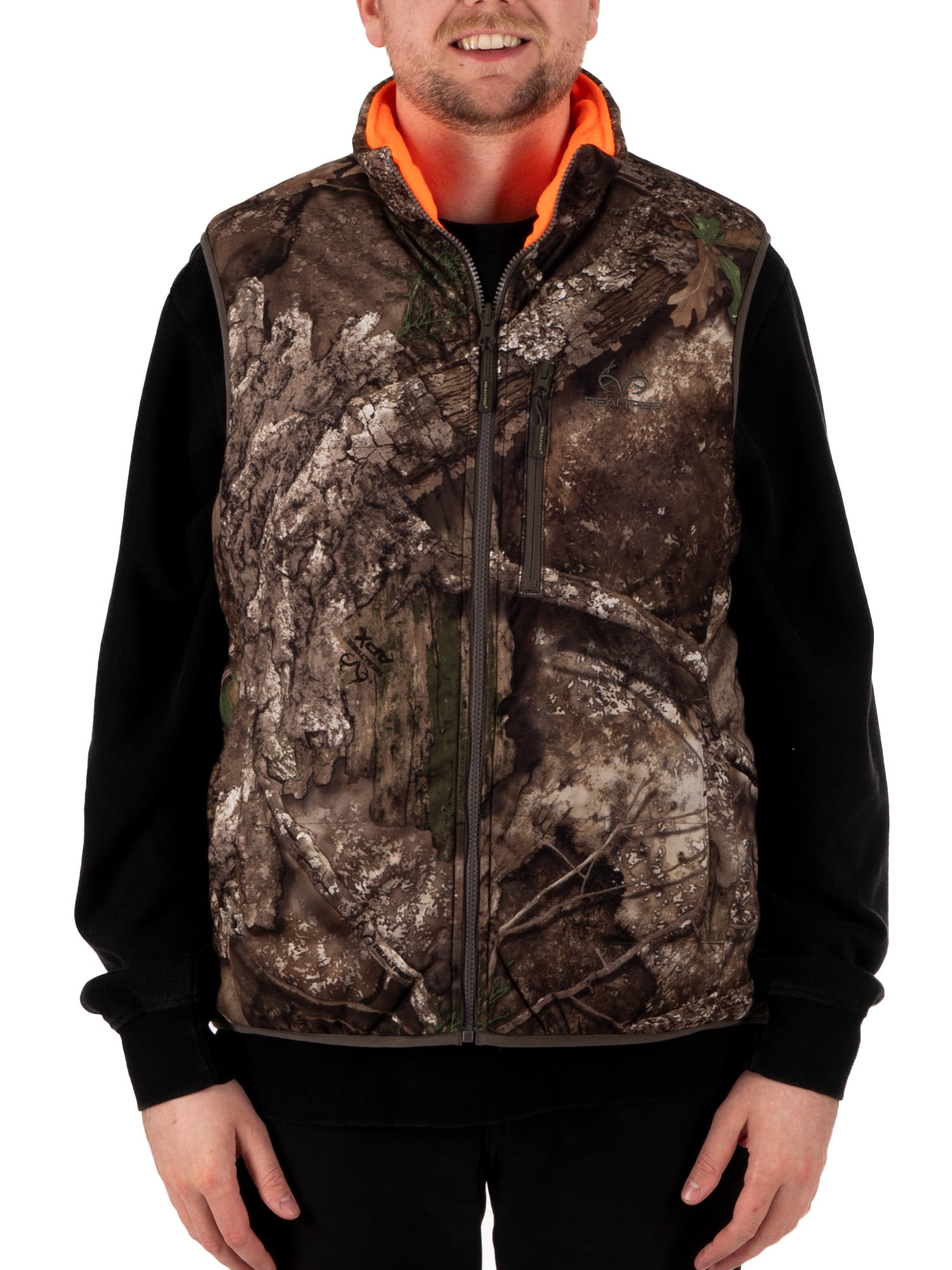 Realtree Men's Reversible Camo and Blaze Full-Zip Hunting Vest, Realtree APX, S