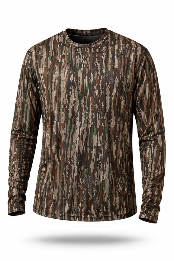 Men’s Reversible Performance Long Sleeve Shirt, Camo & Solid, Moisture-Wicking, UPF 50+