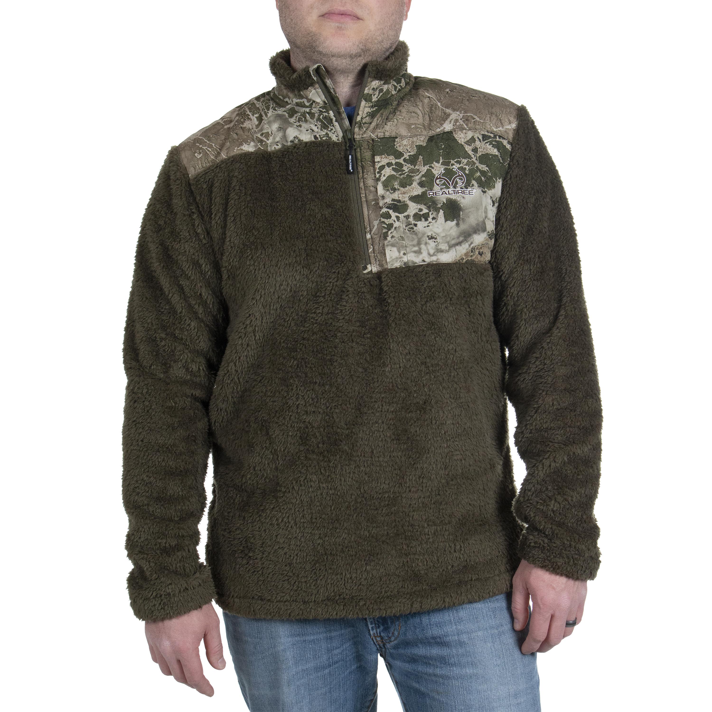 Realtree Men's Sherpa 1/4 Zip Pullover, Realtree Wav3X, Size Large