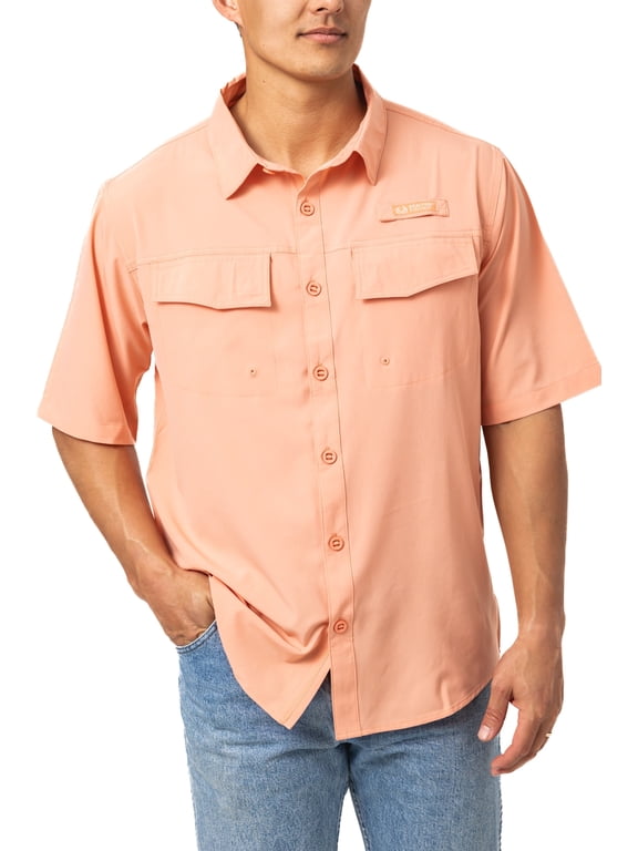 Men's Camp Shirt, 4-Way Stretch, UPF 50+ Sun Protection, Vented Back, Zipper Pocket | Size L