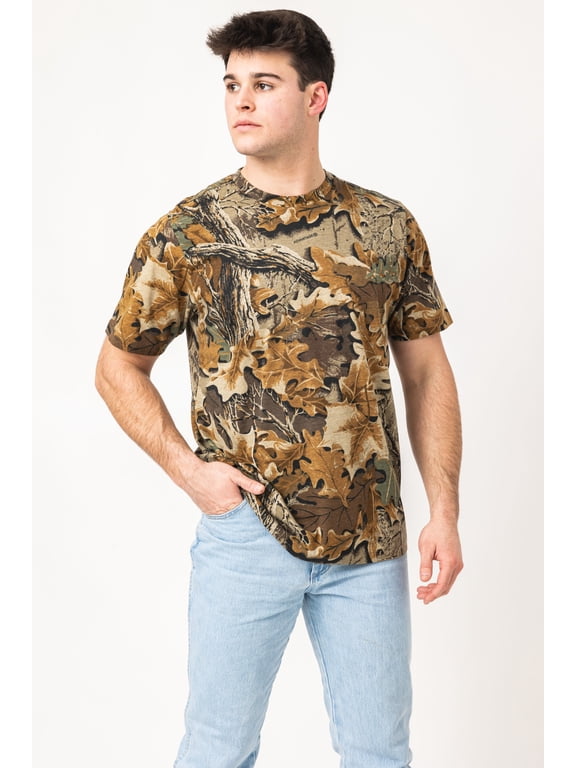 Men's Short Sleeve Cotton T-Shirt – Classic Camo Pattern, Lightweight Outdoor Tee, Soft & Breathable Hunting Shirt | Size L