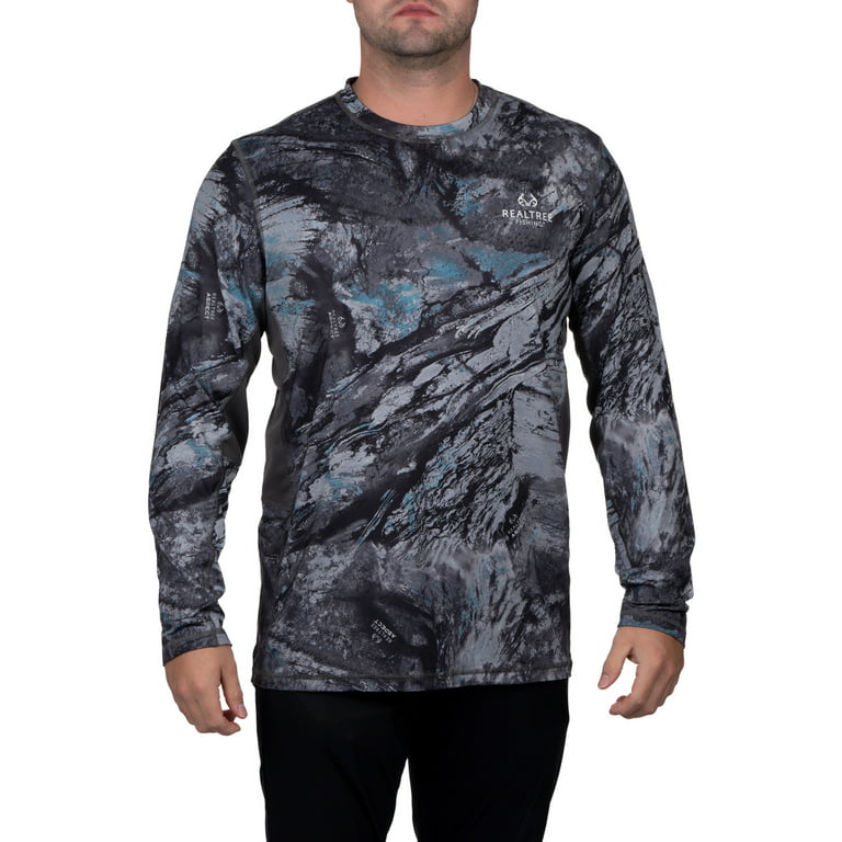 Realtree Mens Long Sleeve Jersey Recycled Polyester Reversible UPF Scent  Control Black Pearl Performance Tee- S 