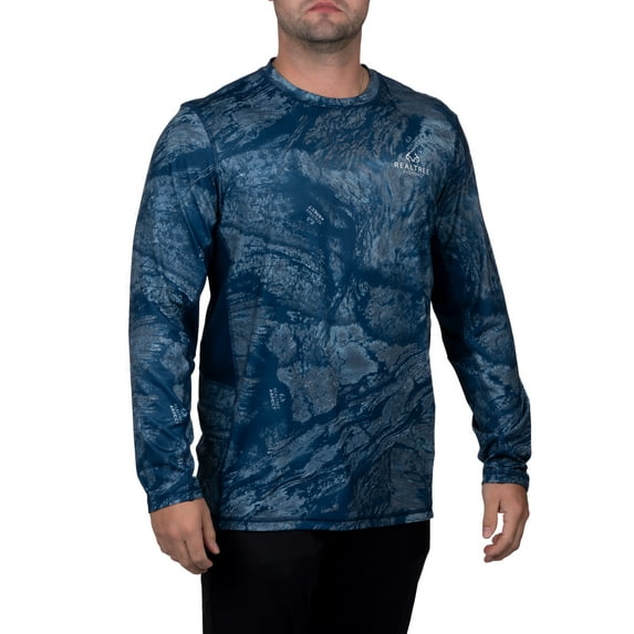 Realtree Mens Long Sleeve Jersey Recycled Polyester Reversible UPF Scent Control Maverick Denim Performance Tee- L