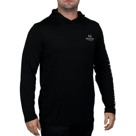 Realtree Mens Long Sleeve Jersey Recycled Polyester UPF Scent Control Black Hoodie- L