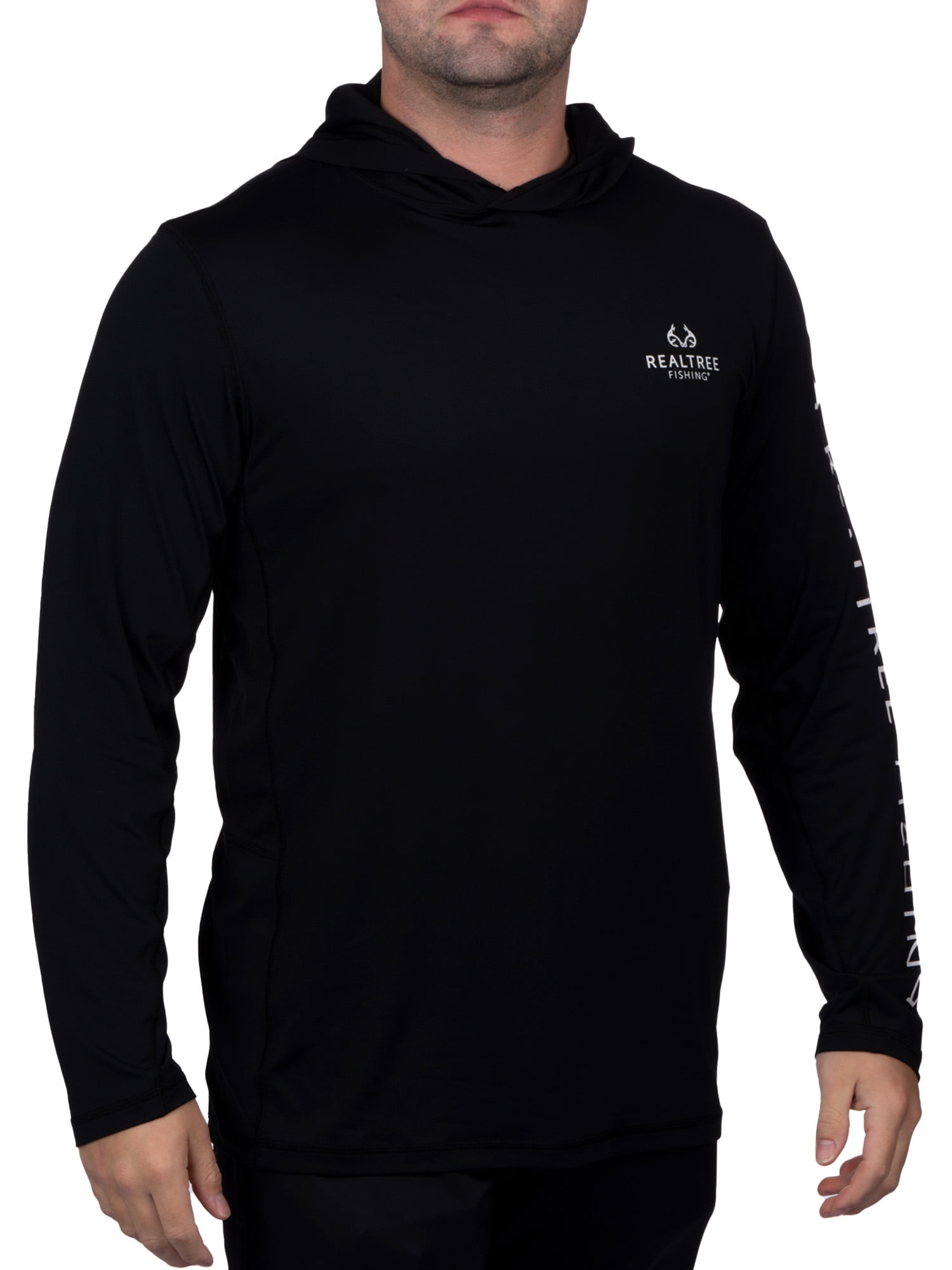Realtree Black Men's Long Sleeve Hooded Fishing Shirt 