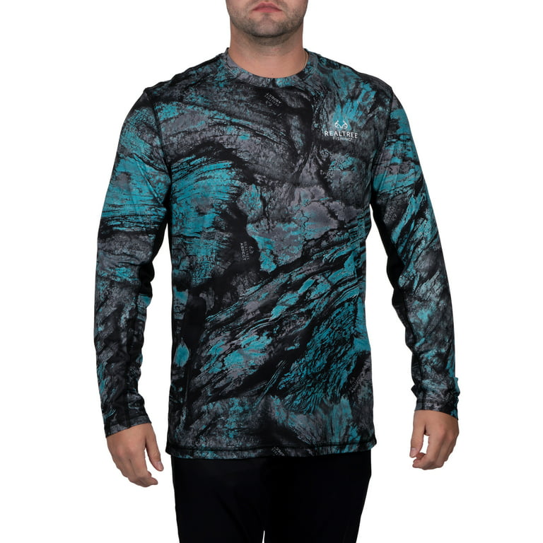 Realtree Mens Long Sleeve Jersey Recycled Polyester UPF Scent Control  Cenote Black Performance Tee- 3XL