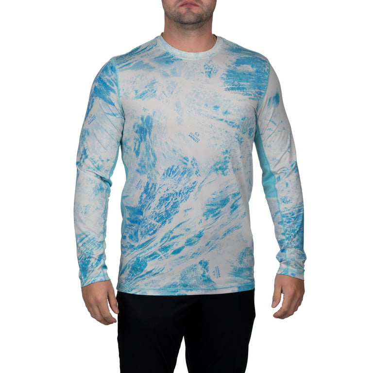 Realtree Mens Long Sleeve Jersey Recycled Polyester UPF Scent Control  Crystal Blue Teal Performance Tee- XL