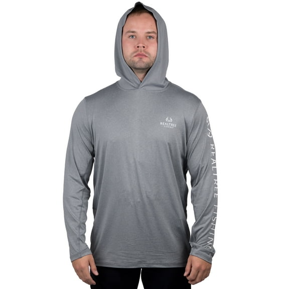 Realtree Mens Long Sleeve Jersey Recycled Polyester UPF Scent Control Heather Gray Hoodie- 3XL