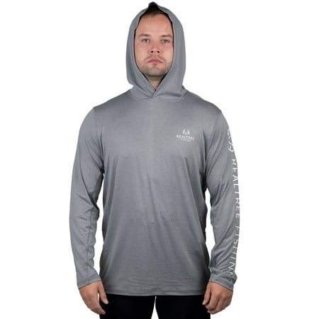 Realtree Mens Long Sleeve Jersey Recycled Polyester UPF Scent Control Heather Gray Hoodie- L
