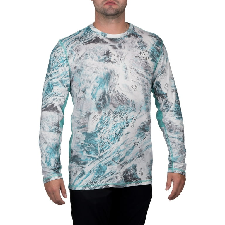 Realtree Wav3 Black Men's Long Sleeve Performance Fishing Tee, Size: XL