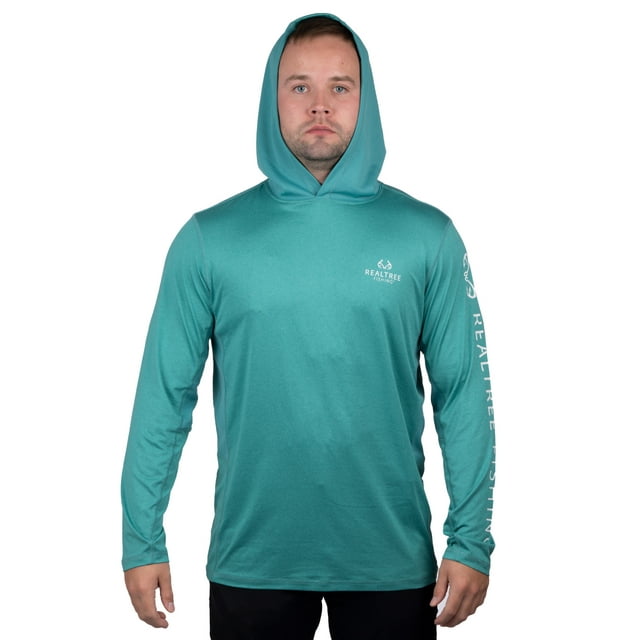 Realtree Mens Long Sleeve Jersey Recycled Polyester UPF Scent Control Tide Pool Heather Hoodie- S