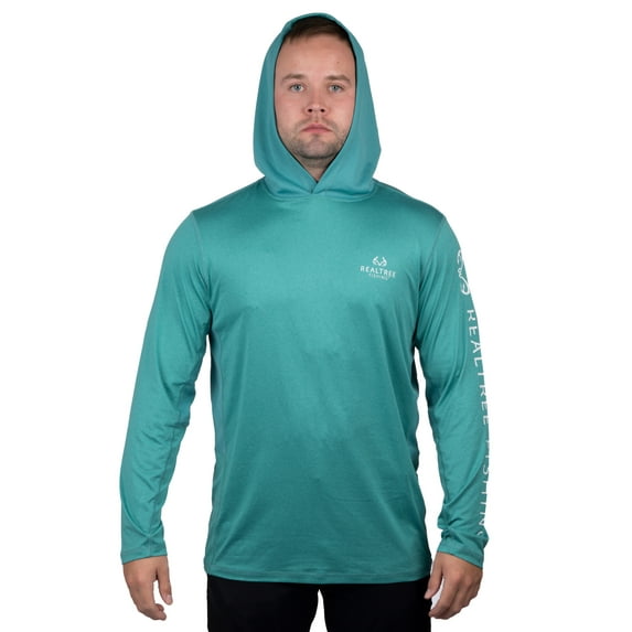 Realtree Mens Long Sleeve Jersey Recycled Polyester UPF Scent Control Tide Pool Heather Hoodie- XL