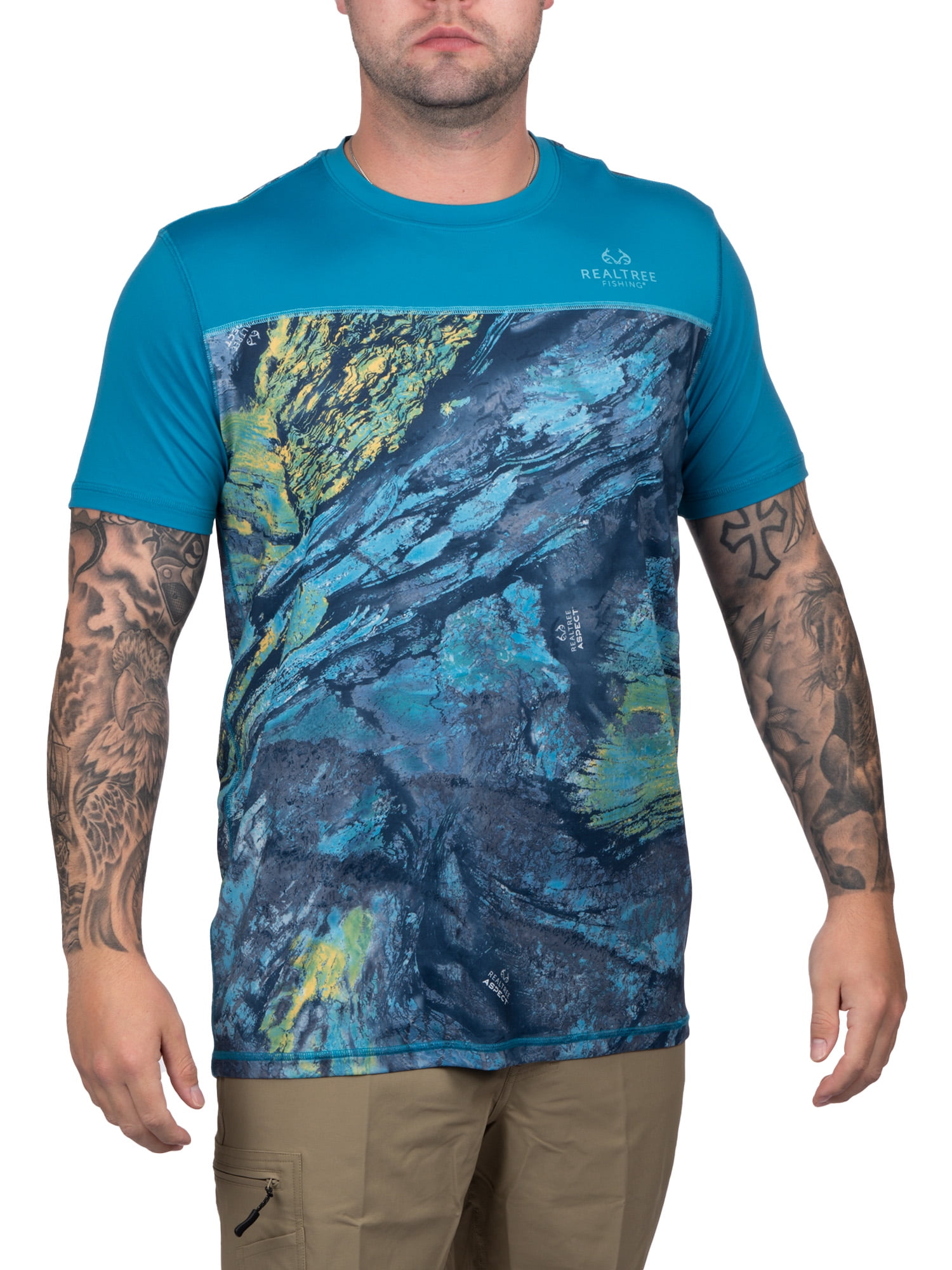 Realtree Mens Short Sleeve Jersey Recycled Polyester UPF Scent Control Sapphire Teal Performance Tee- XL, Men's, Blue