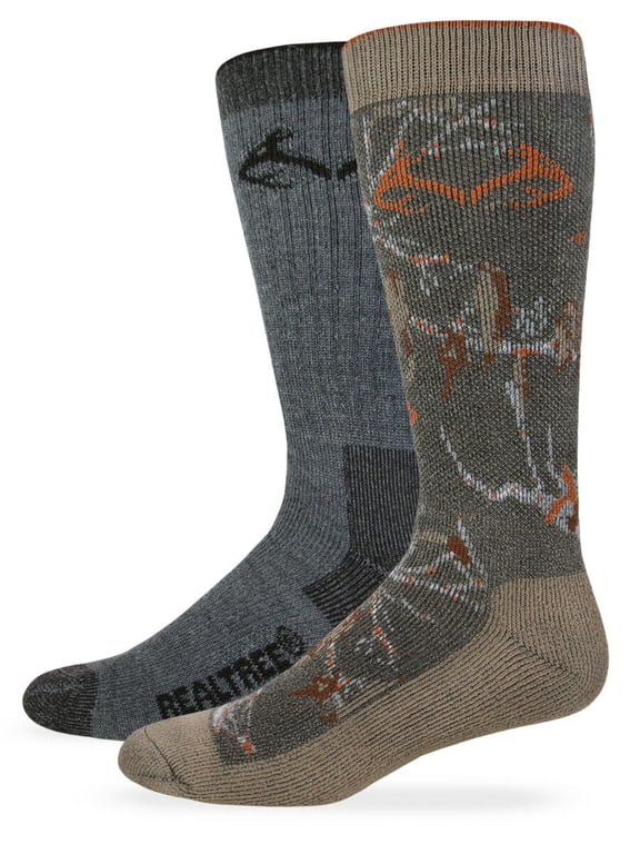 Mens Socks, Camo Merino Wool Outdoor Cushion Boot Mid Calf Socks, 2 Pair