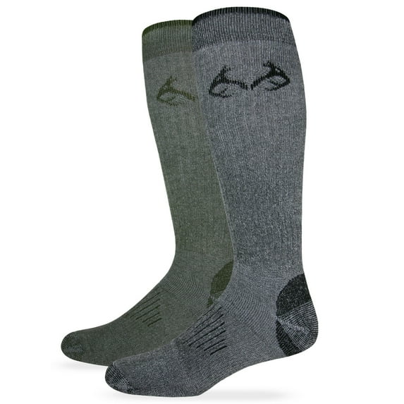 Realtree Mens Socks, Elimishield Outdoor Cushion Tall Crew Boot Warm Thermal Socks, 2 Pair