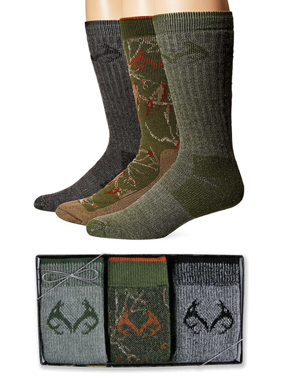 Mens Socks, Gift Box Merino Wool Camo Boot Socks, 3 Pairs