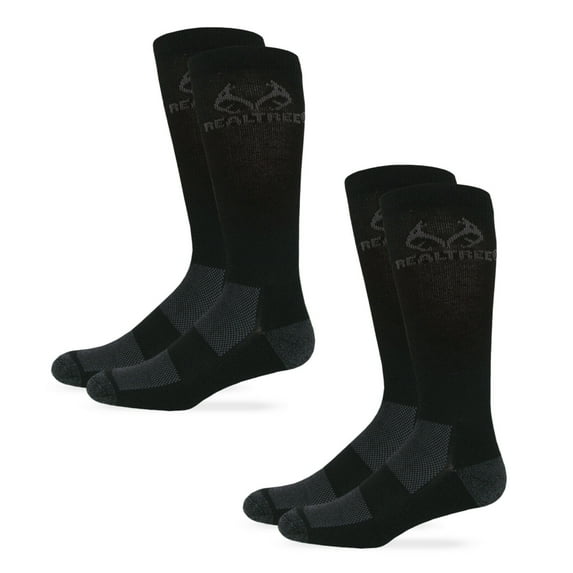 Realtree Mens Socks, Outdoor Boot Cushion Lightweight Wicking Crew Socks, 2 Pair