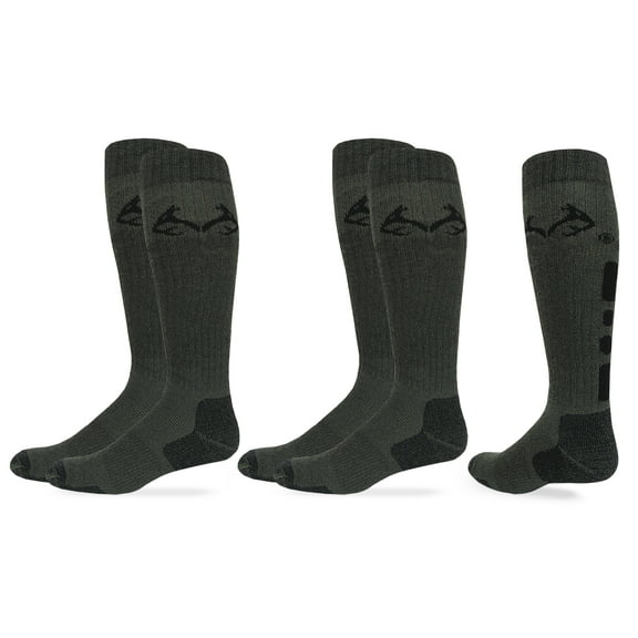 Realtree Mens Socks, Outdoor Elimishield Moisture Wicking Tall Over the Calf Boot Socks, 2 Pair