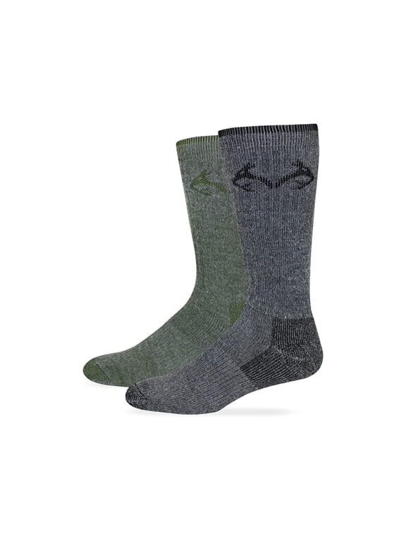 Merino Wool Blend Boot Socks 2 Pair, Black/Green, Women's 9-12 / Men's 9-13 Shoe
