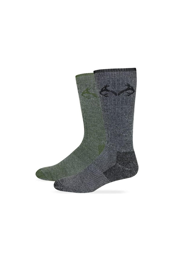 Merino Wool Blend Boot Socks 2 Pair, Black/Green, Women's 9-12 / Men's 9-13 Shoe