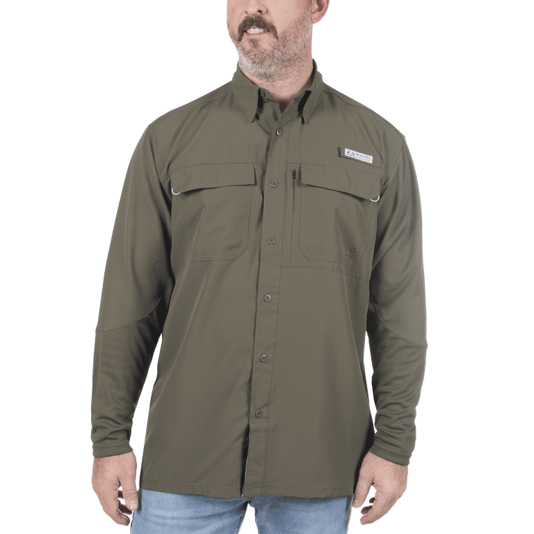 Realtree Olive Green Mens Long Sleeve Fishing Guide Shirt- 2XL