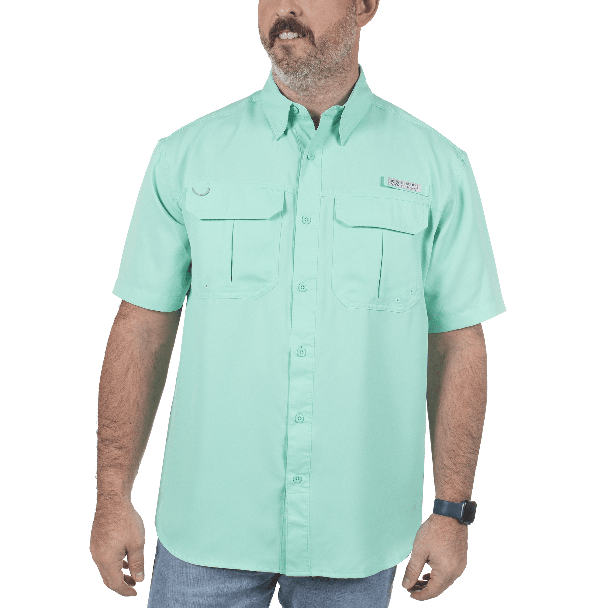Realtree Opal Green Mens Short Sleeve Fishing Guide Shirt- 2XL