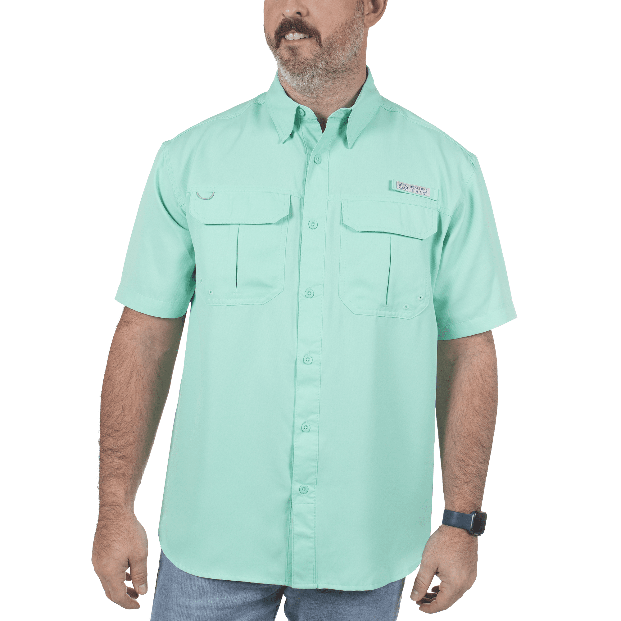 Realtree Opal Green Mens Short Sleeve Fishing Guide Shirt- S