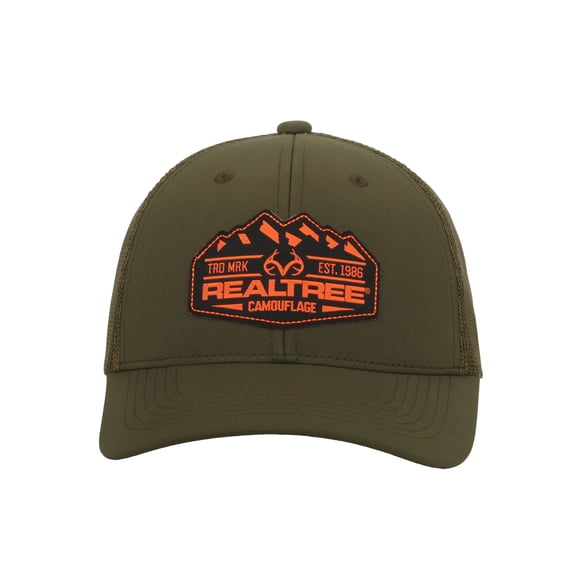 Realtree Structured 6-Panel Trucker Hat Woven Logo Meshback Cap, Olive, One Size
